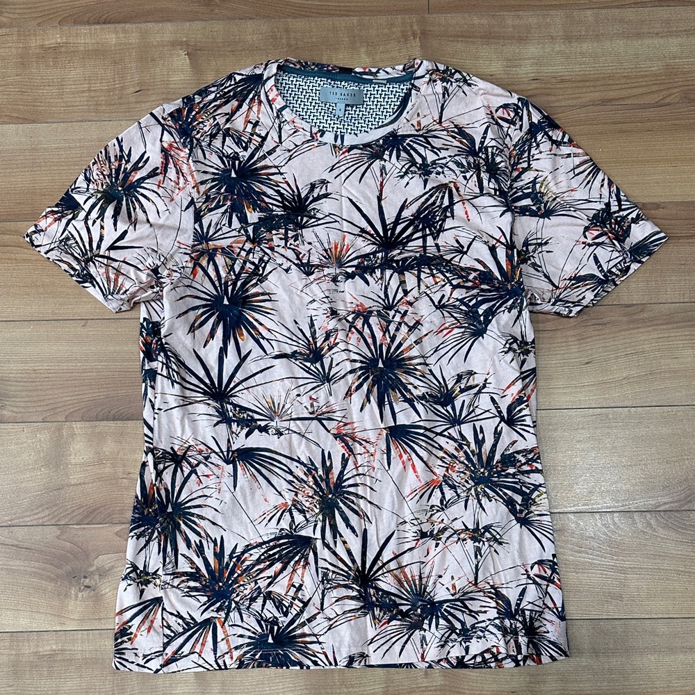 Ted Baker Tropical Print Short Sleeve Tee - Pink and Navy